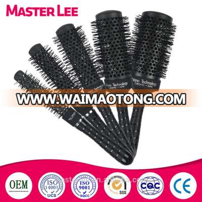 Manufacture plastic customized hair brush with PU leather handle, ceramic & ionic brush