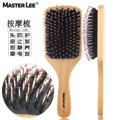 Masterlee Brand Best Natural Wooden Paddle Hair Brush For Thick Fine Curly Straight Dry And Damaged Hair