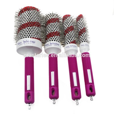 Masterlee Brand Beauty Rubber Round Hair Brush, Nano Ceramic Thermal Nylon Hairbrush Hair Straightener Brush